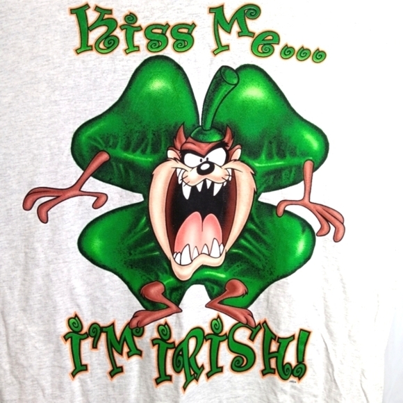 VTG 90s Irish Taz Tshirt Size XL St. Patrick's Day New W/Tag Looney Tunes Gray - Picture 1 of 7